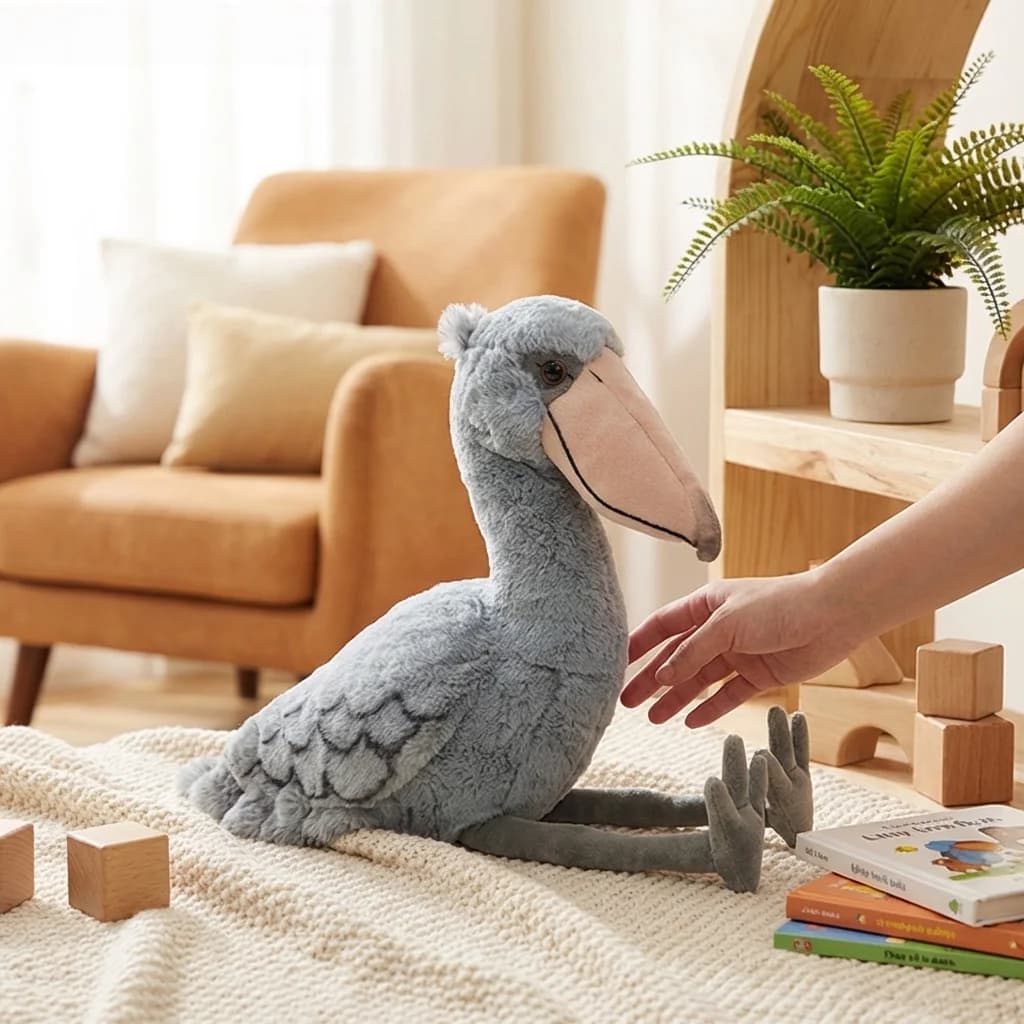 Realistic Shoebill Stuffed Animal Plush Toy Lifelike Whale Headed Stork Bird Soft Cuddly Gift for Kids Adults Home Decor