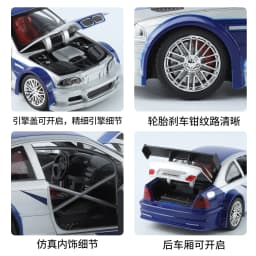 1:24 M3 GTR E46 Racing Alloy Metal Diecast Model Car Sound and Light Pull Back Collectibles Hobby Birthday