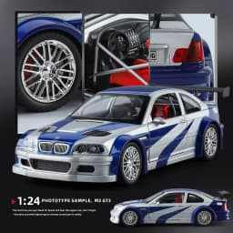1:24 M3 GTR E46 Racing Alloy Metal Diecast Model Car Sound and Light Pull Back Collectibles Hobby Birthday