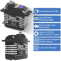 70kg Digital Servo 8.4V 180 Degree Brushless RC Servo Motor High Torgue IP68 Steel Helical Gear with 25T Servo Arm 1/8, 1/10 Car