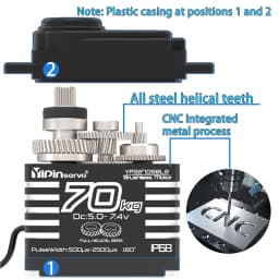 70kg Digital Servo 8.4V 180 Degree Brushless RC Servo Motor High Torgue IP68 Steel Helical Gear with 25T Servo Arm 1/8, 1/10 Car