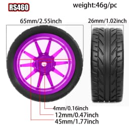 1/10 Metal RC On-Road Wheel Tires 2.55" OD 12mm Hex for 1/10 Tamiya TT01 TT02 XV02 XV01 WLtoys HSP Kyosho WR8 RedCat Sakura HPI