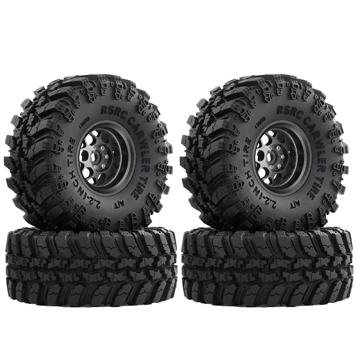 RC 2.2" Beadlock Wheels Tires Set 4PCS for 1/10 SCX10 TRX4 TRX6 VS4-10 D90 Gen7 Gen8 MST CFX RC Crawler Car,Aluminium Wheel Rims