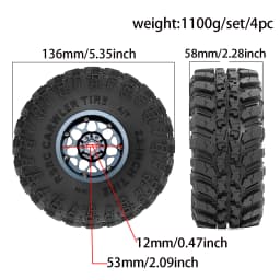 RC 2.2" Beadlock Wheels Tires Set 4PCS for 1/10 SCX10 TRX4 TRX6 VS4-10 D90 Gen7 Gen8 MST CFX RC Crawler Car,Aluminium Wheel Rims