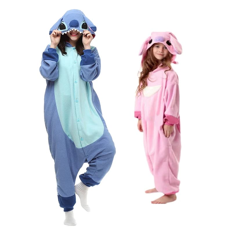 Stitch Onesies Kigurumi Animal Pajamas Unisex Adult Fleece Hooded Jumpsuits Sleepwear Anime Party Halloween Cosplay Costume