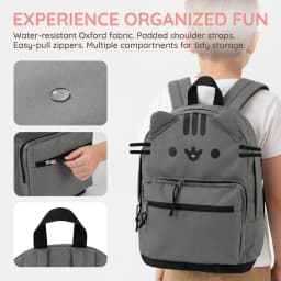 Hot Pusheen Style Cute Grey Cat Backpack School Bag with Multi-Compartment & Padded Straps Casual Daypack for Birthday gift