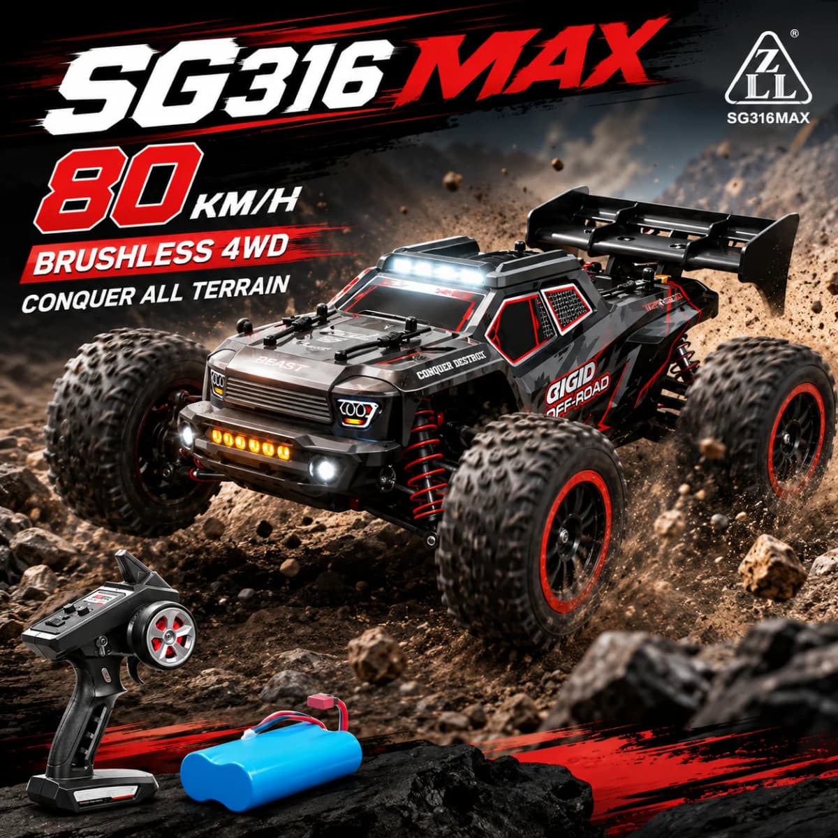 80Km/H High Speed 4Wd Remote Control Car with Brushless Motor 2.4g Remote Control Car with Wear-Resistant Tires Rc Wheelie Car