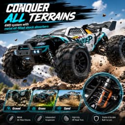 SZWDSE 1:16 Scale 4WD Off Road RC Car, Brushed 50KM/H & Brushless 80KM/H High Speed All Terrain Drift Buggy Truck, Remote Control Racing Toy with Dual Batteries for Kids Adults
