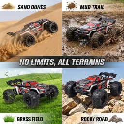 SZWDSE 1:16 Scale 4WD Off Road RC Car, Brushed 50KM/H & Brushless 80KM/H High Speed All Terrain Drift Buggy Truck, Remote Control Racing Toy with Dual Batteries for Kids Adults