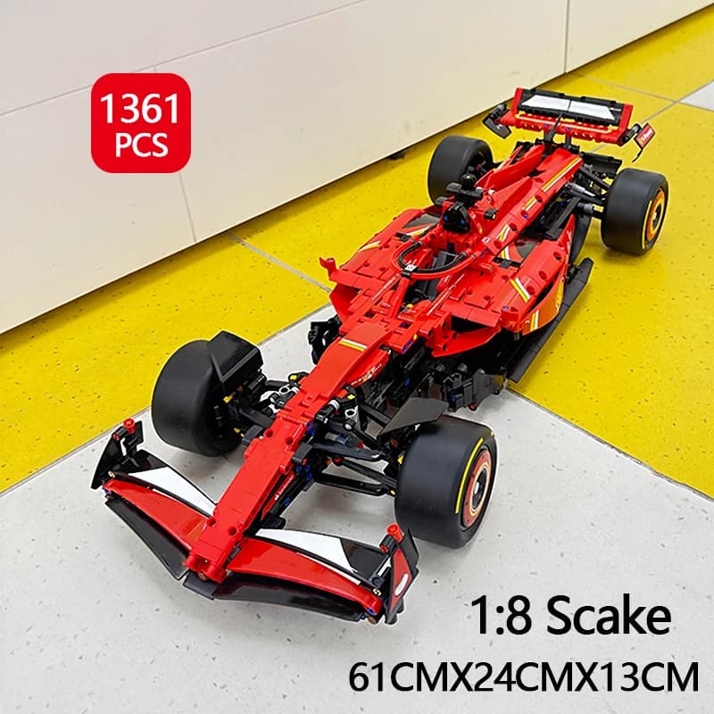 1361PCS Technical 1:8 Red SF-24 Racing Car Building Blocks Set MOC Formula Race Car Model Assembly Toy Birthday Gift for Boys
