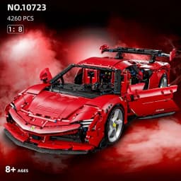4260PCS 1:8 Scale SF90 Red Supercar Sports Car Building Blocks Set Technic Speed Racing Vehicles Model Kit with Engine Interior High-Tech Assembly Toys for Boys Kids and Adults Desk Decortion Collection Display Gifts