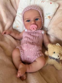 Aizwa1 13 Inch Loulou Bebe Reborn De Silicon Girl Doll Open Eyes Bald, Choose Pink or White Dress Toy