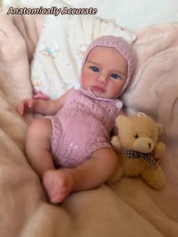 Aizwa1 13 Inch Loulou Bebe Reborn De Silicon Girl Doll Open Eyes Bald, Choose Pink or White Dress Toy