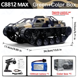 C8812/ C8812 MAX LED Light Full Scale Tracked Tank Simulation Model Toy RC Car Drift Remote Control Off-Road Vehicle for Kids