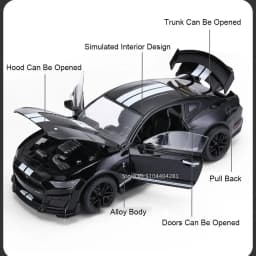 1:18 Mustang GT500 Accord Alloy Cars Diecast Models Toys 4 Doors Opened with Sound Light Pull Back Vehices Kids Birthday Present