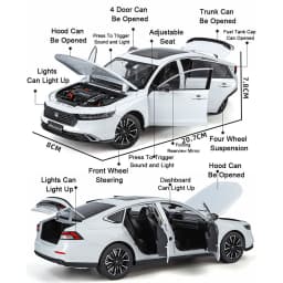 1:18 Mustang GT500 Accord Alloy Cars Diecast Models Toys 4 Doors Opened with Sound Light Pull Back Vehices Kids Birthday Present