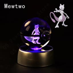 Pokemon 3D Crystal Ball Pikachu Gengar Mew Mewtwo Figurines Lamp Base Pokeball 3D Pokemon Glass Ball Statue Birthday Gift