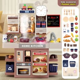 Children Kitchen Toys Set Simulated Tableware Kitchen Counter Play Set with Lights Spray DIY Toy for Girls Kids Birthday Gifts