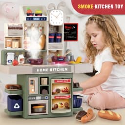 Children Kitchen Toys Set Simulated Tableware Kitchen Counter Play Set with Lights Spray DIY Toy for Girls Kids Birthday Gifts