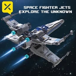 X-Wing Space Fighter Building Blocks Set Mechanical Linkage Wings Retractable Landing Gear LED Light Bricks with Pilot for Kids