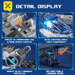 X-Wing Space Fighter Building Blocks Set Mechanical Linkage Wings Retractable Landing Gear LED Light Bricks with Pilot for Kids