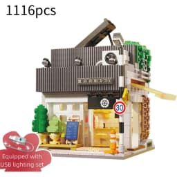 Cada LED City Japanese Street View Bricks Shop LED Japanese Steamed Bun House Architecture Building Blocks Summer Cafe Toys