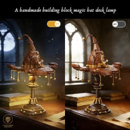 698Pcs Wizard Hat Building Blocks Set with Light Table Lamp DIY Potter Brick Toys Home Decoration Birthday Gift for Kids Adult