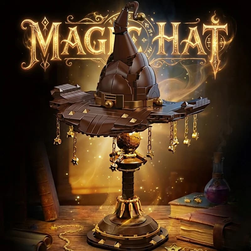 698Pcs Wizard Hat Building Blocks Set with Light Table Lamp DIY Potter Brick Toys Home Decoration Birthday Gift for Kids Adult