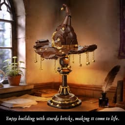 698Pcs Wizard Hat Building Blocks Set with Light Table Lamp DIY Potter Brick Toys Home Decoration Birthday Gift for Kids Adult