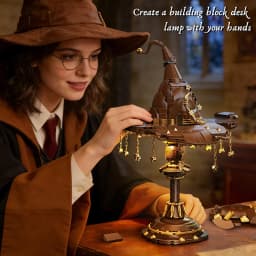 698Pcs Wizard Hat Building Blocks Set with Light Table Lamp DIY Potter Brick Toys Home Decoration Birthday Gift for Kids Adult