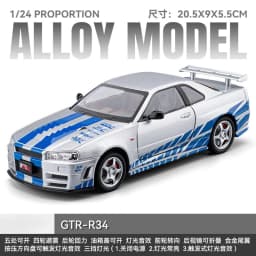 1:24 SKYLINE R34 Sports Car Alloy Model Car Diecast Metal Vehicle Sound&Light Collectible Toy Gifts