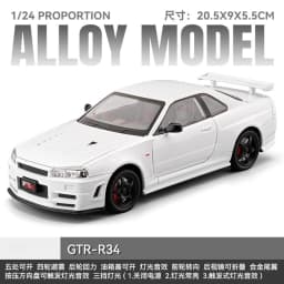1:24 SKYLINE R34 Sports Car Alloy Model Car Diecast Metal Vehicle Sound&Light Collectible Toy Gifts