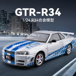 1:24 SKYLINE R34 Sports Car Alloy Model Car Diecast Metal Vehicle Sound&Light Collectible Toy Gifts