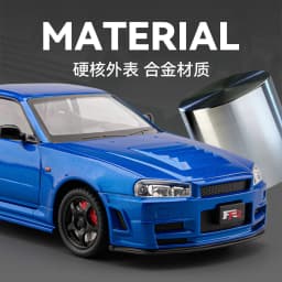 1:24 SKYLINE R34 Sports Car Alloy Model Car Diecast Metal Vehicle Sound&Light Collectible Toy Gifts