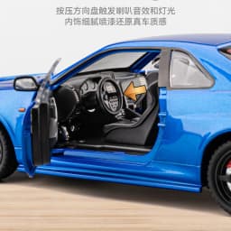 1:24 SKYLINE R34 Sports Car Alloy Model Car Diecast Metal Vehicle Sound&Light Collectible Toy Gifts
