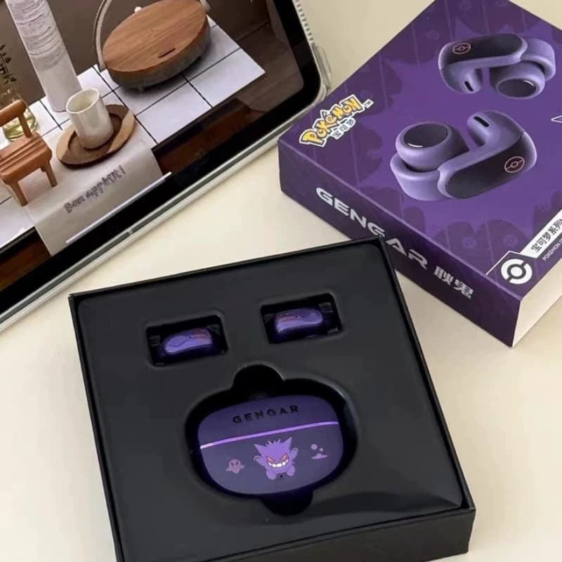Anime Pokemon Gengar Figure Bluetooth Ear Clip Headset Hifi Stereo Wireless Sports Game Earbuds Long Battery Life Trendy Gifts