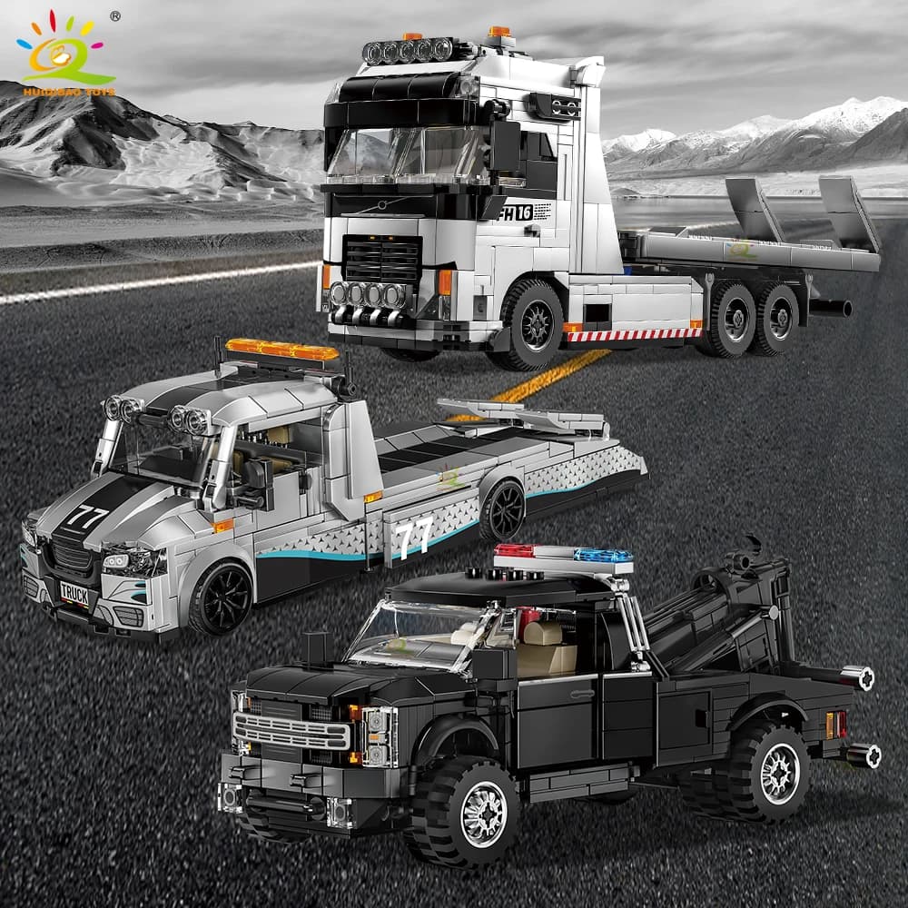 HUIQIBAO MOC Tow Truck Model Building Blocks City Trailer Bricks Toy for Kids Boy Gift Children Adult Car Set Home Decoration