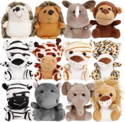 12-36 PCS Small Safari Stuffed Animals Bulk 12cm Jungle Animal Mini Plush Toys for Party Favors Birthday Baby Shower Gift Bags