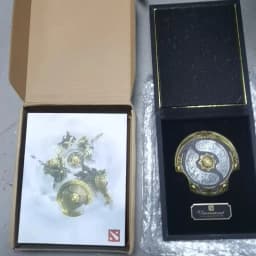 DOTA2 TI10 Aegis of Champions Metal Shield Double‑Sided Engraved with Display Box Collectible Gift for Dota2 Fans