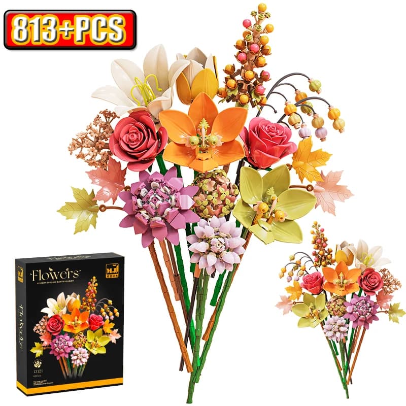 Ceremony Flowers Building Blocks Set Botanical Collection Rose Bouquet Bricks Puzzle Hobbies Girl's Gift Flower Holiday Gift