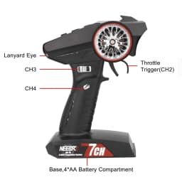 NEEBRC 7CH 2.4Ghz Radio System Transmitter with 6 Pin Light Plug Receiver 7 Channel Remote Control for MN168 MN99S MN82 MN Car