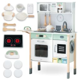 Mamabrum Large Wooden Kids Kitchen with Washing Machine Dishwasher Blackboard Set XXL Educational Montessori Toy 3 Years Old