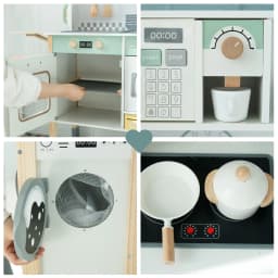 Mamabrum Large Wooden Kids Kitchen with Washing Machine Dishwasher Blackboard Set XXL Educational Montessori Toy 3 Years Old