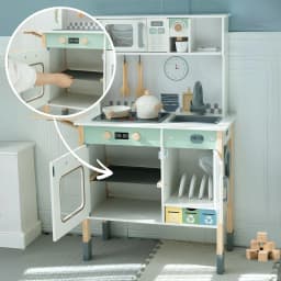 Mamabrum Large Wooden Kids Kitchen with Washing Machine Dishwasher Blackboard Set XXL Educational Montessori Toy 3 Years Old