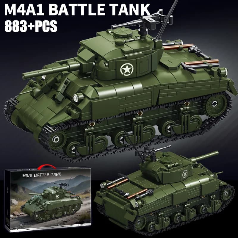 World Military War Ⅱ Sherman M4A1 Medium Tank Building Blocks Set MOC USA M4 Main Battle Tank Bricks Toys For Adult Gifts