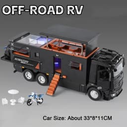 1:18 Off-road RV Diecast Models Alloy Toys Cars Folding Rearview Mirror Doors Opened with Sound Light Vehices Birthday Surprise