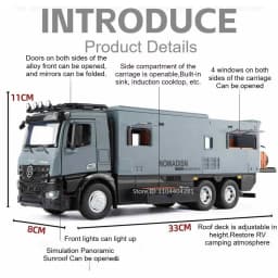 1:18 Off-road RV Diecast Models Alloy Toys Cars Folding Rearview Mirror Doors Opened with Sound Light Vehices Birthday Surprise