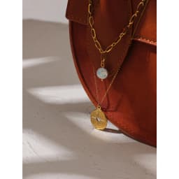 Yhpup Statement Round North Star Layered Pendant Necklace for Women Golden Stainless Steel Natural Pearl Chain Collar Necklace