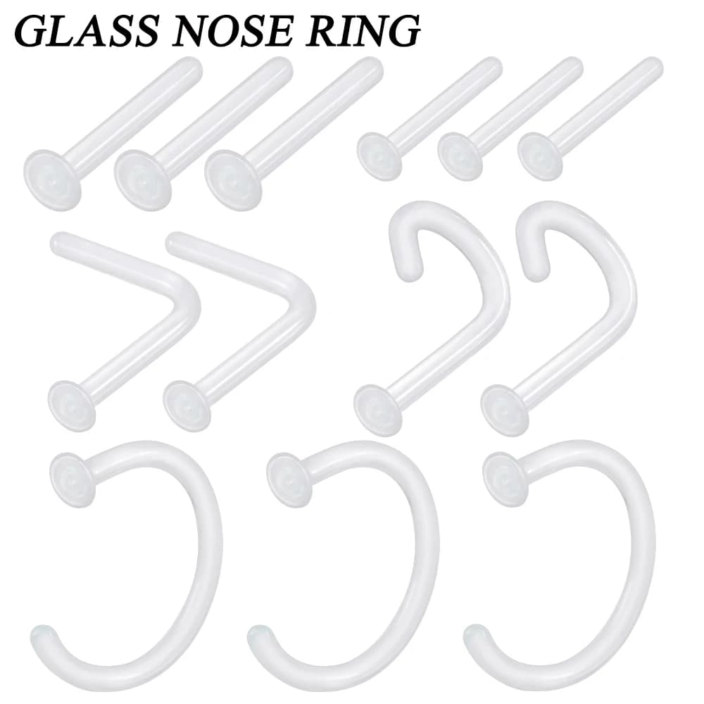 1PC Glass Nose Stud Transparent Glass Straight Nose Ring Retainer Holder Nose Hoop Ring Body Piercing Jewelry