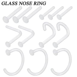 1PC Glass Nose Stud Transparent Glass Straight Nose Ring Retainer Holder Nose Hoop Ring Body Piercing Jewelry
